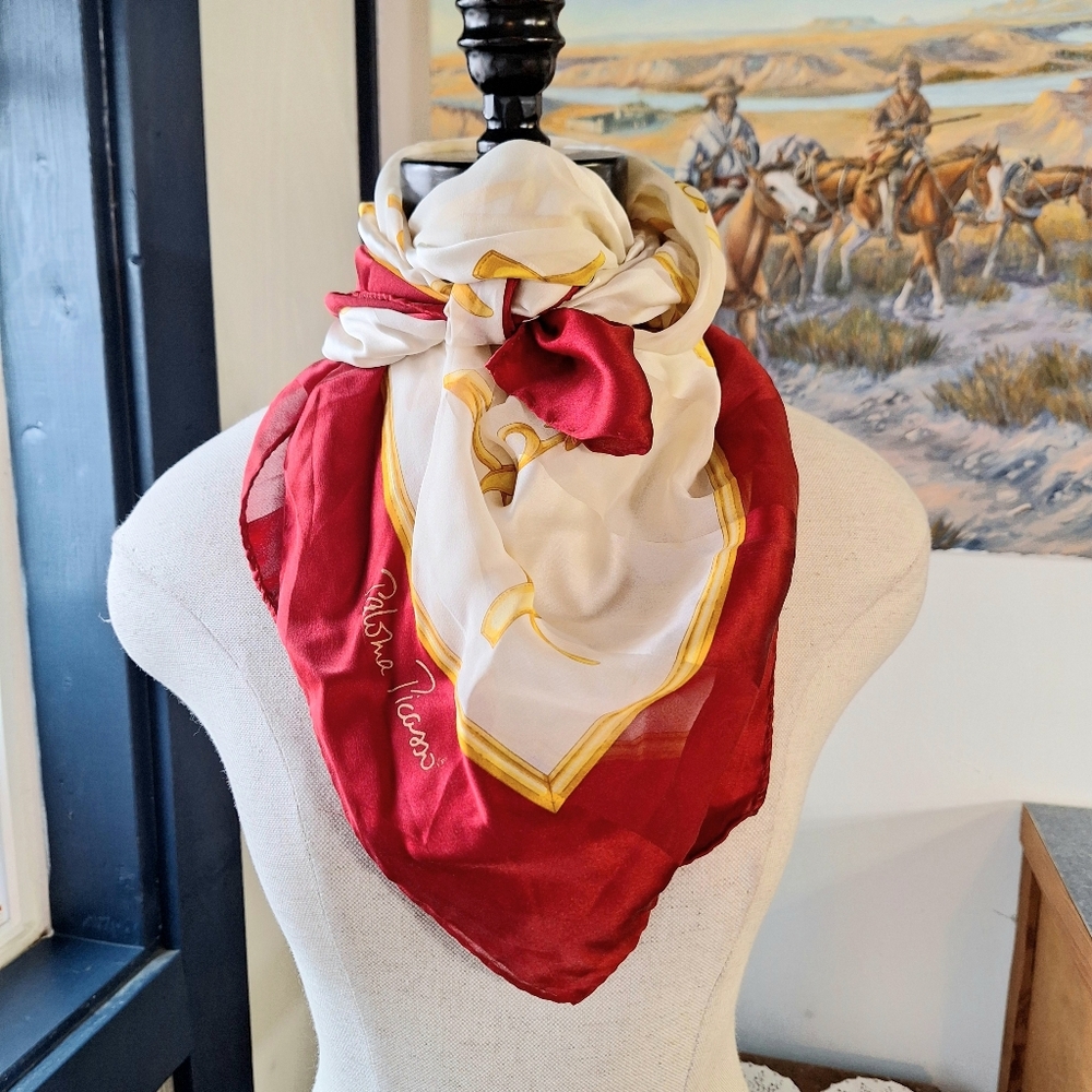 Vintage Paloma Picasso Twill Silk ❌️,♥️, 🌟s Scarf, 34 X 33.5 Inches